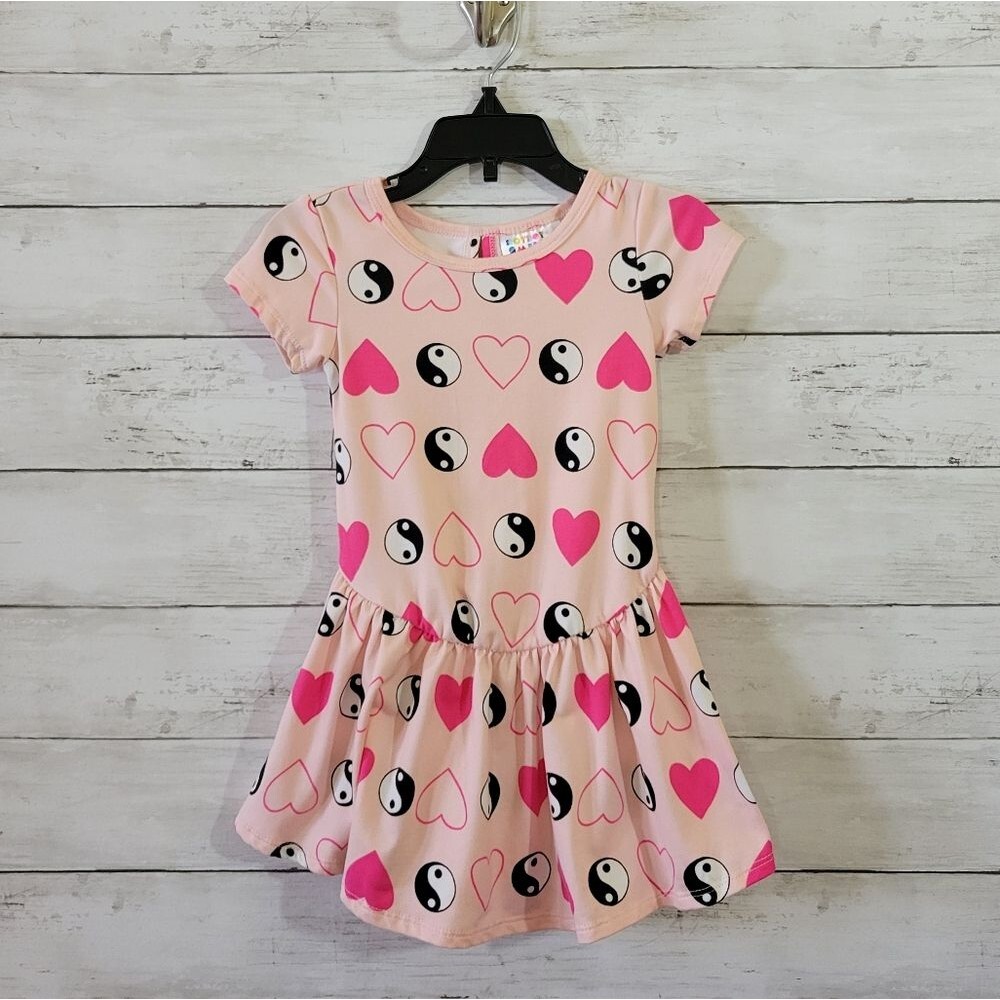 Dot Dot Smile Toddler Kids Dress Pink Hearts Yin Yang Drop Waist Size 2T